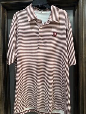 Texas A&M Striped Maroon and White Polo with Embroidered Logo